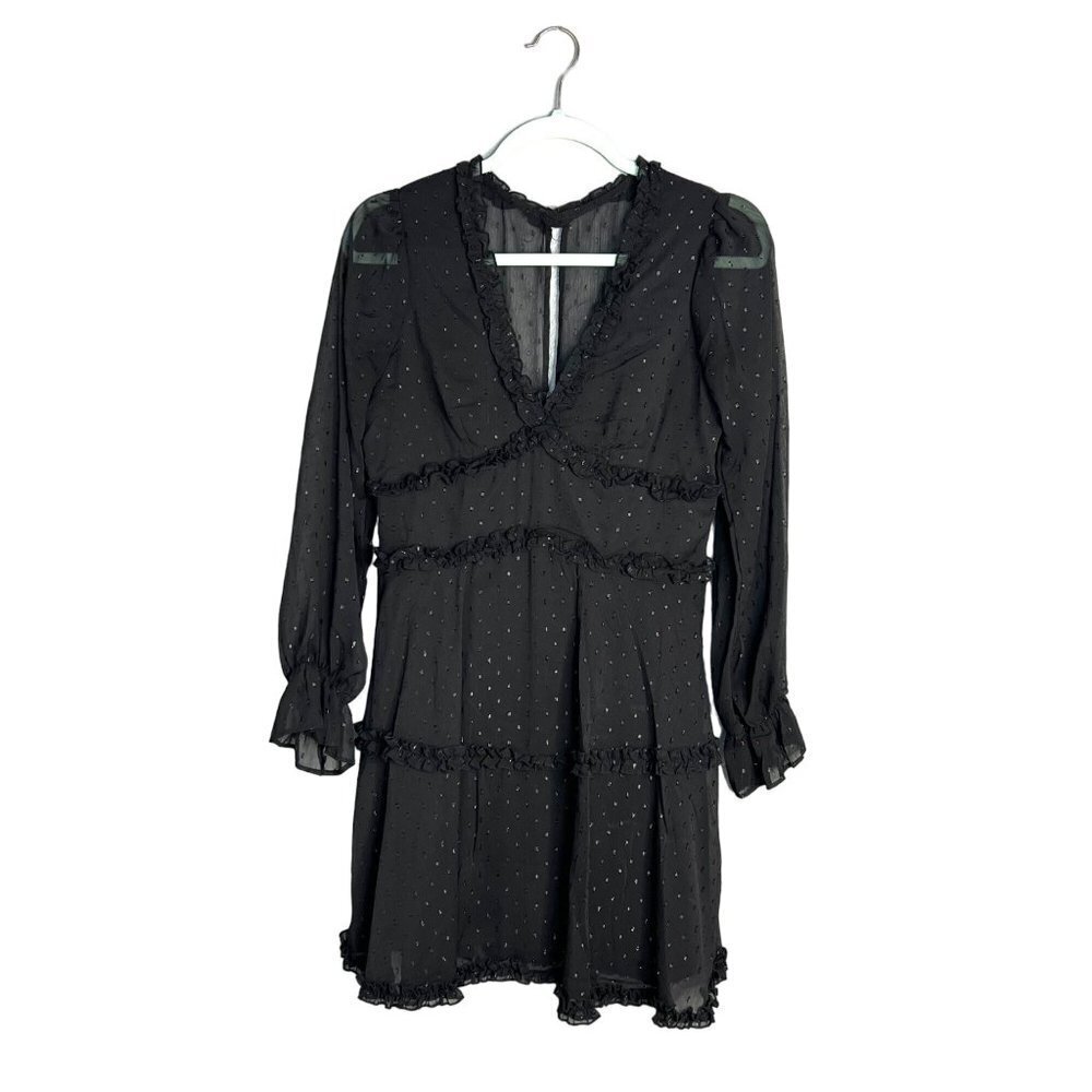 B. Smart Long Sleeve V-Neck Ruffle Mini Dress Flowy‎ Semi-Sheer Juniors 5